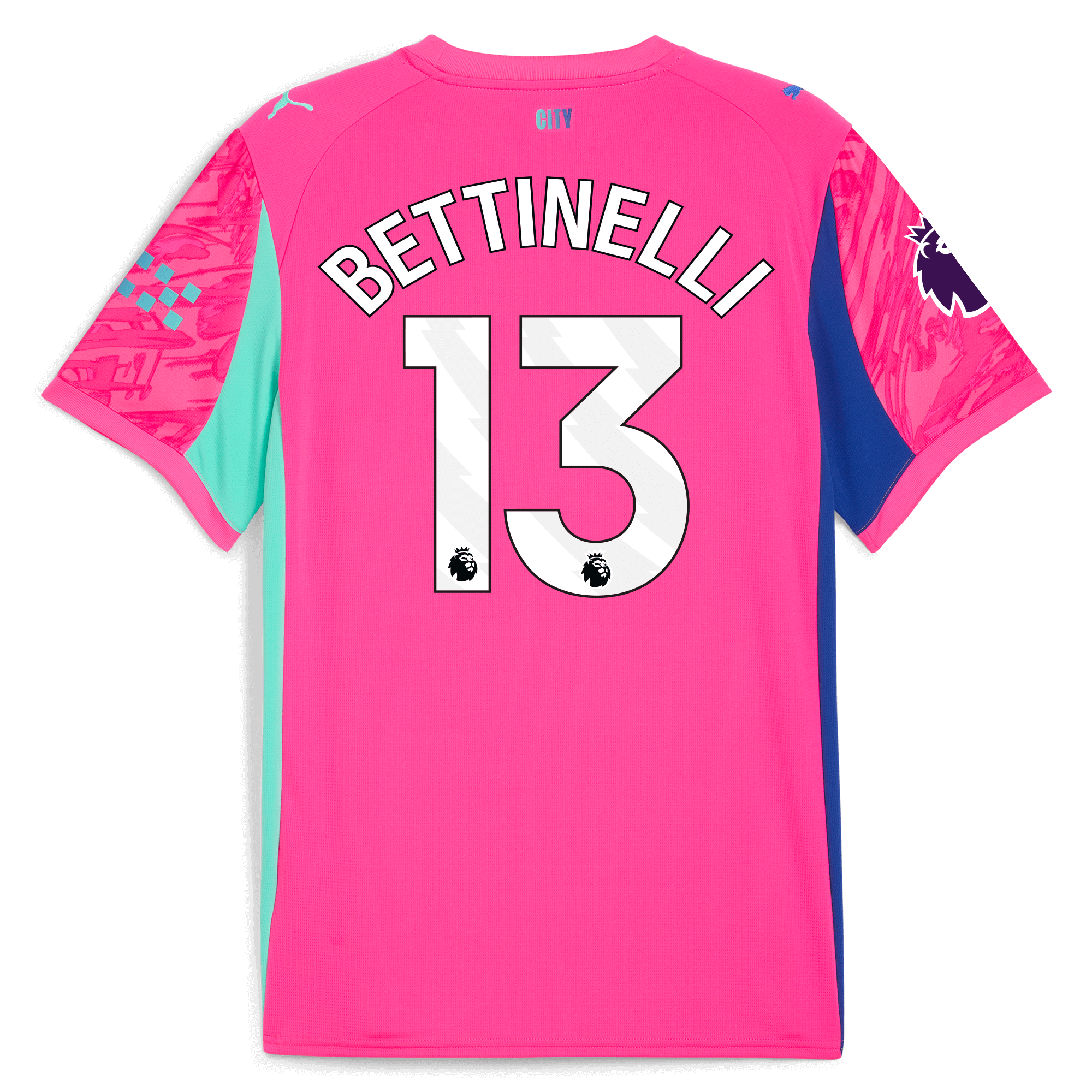 manchester city premier league goalkeeper jersey pink 202526 with bettinelli 13 printing Manchester City Shirts | Official Team Gear