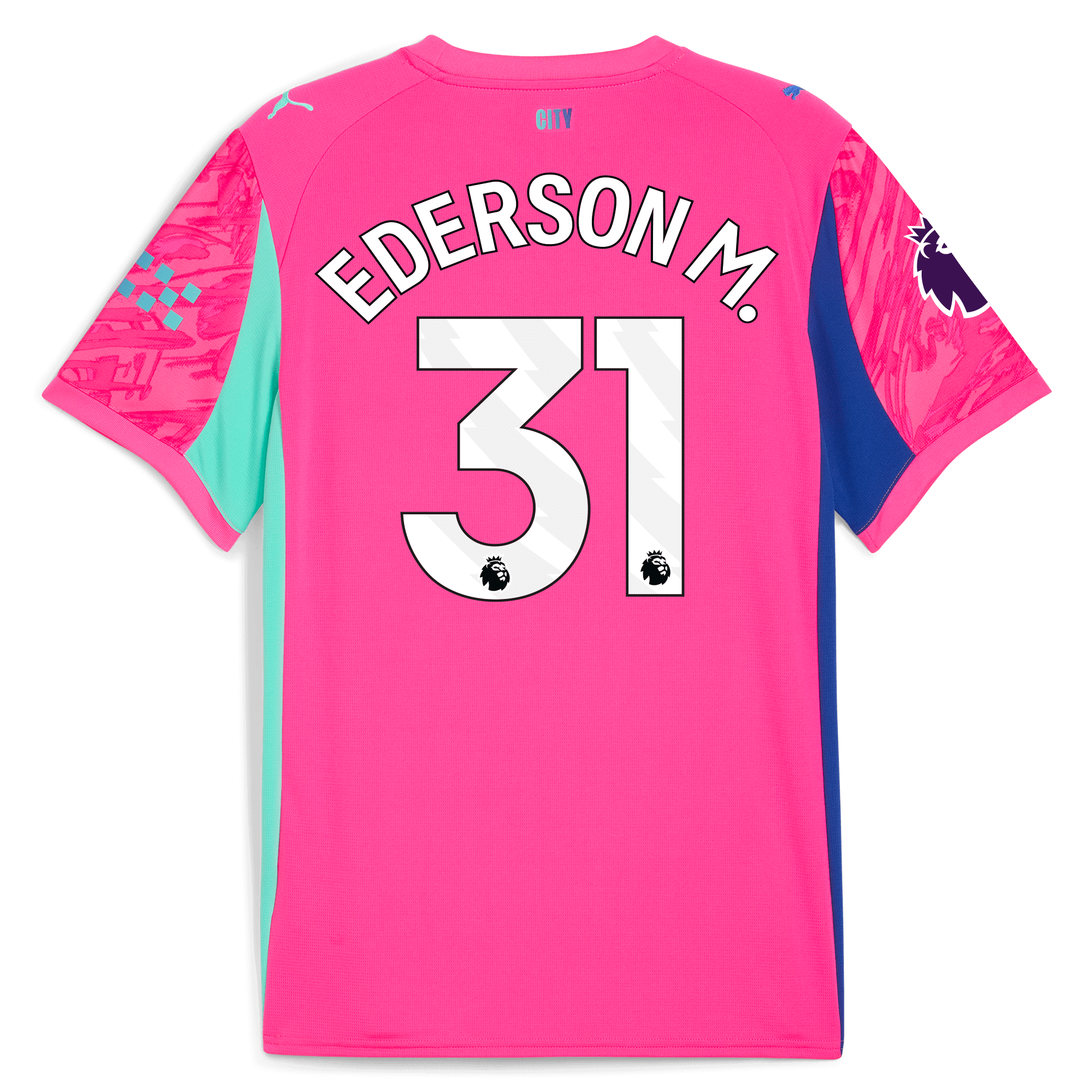 manchester city premier league goalkeeper jersey pink 202526 with ederson m. 31 printing Manchester City Shirts | Official Team Gear