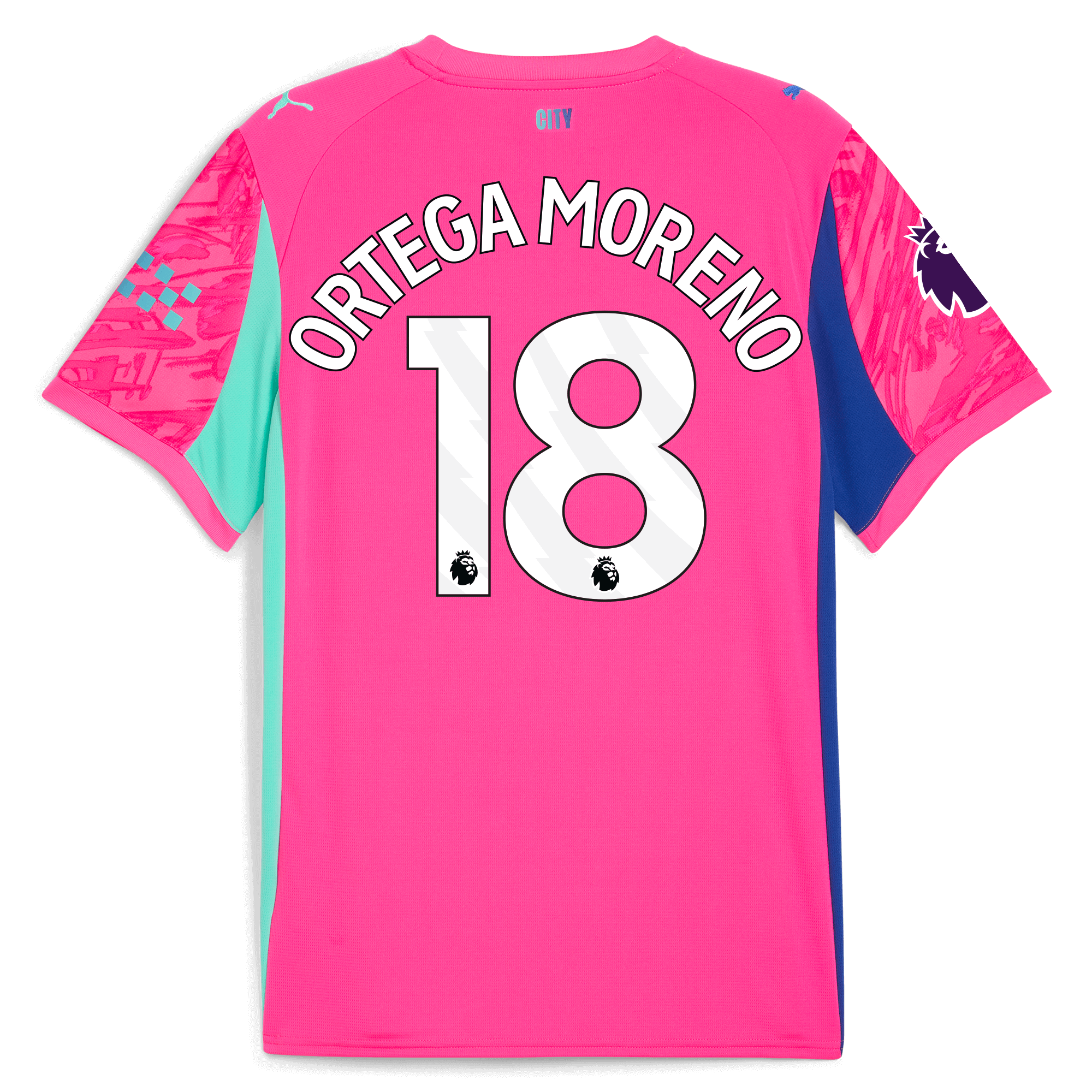 manchester city premier league goalkeeper jersey pink 202526 with ortega moreno 18 printing Manchester City Shirts | Official Team Gear