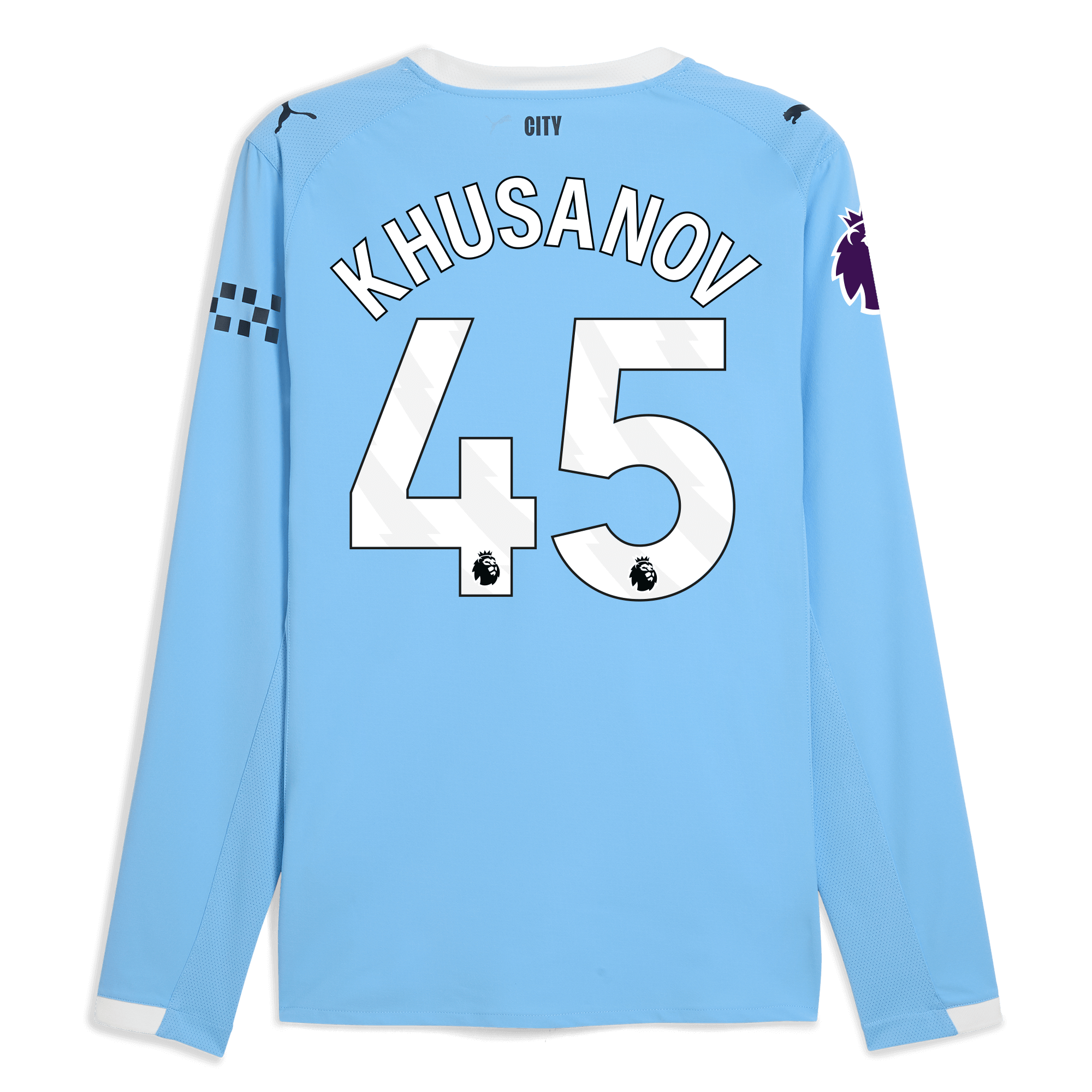 manchester city premier league home authentic jersey 202526 long sleeve with khusanov 45 printing Manchester City Shirts | Official Team Gear