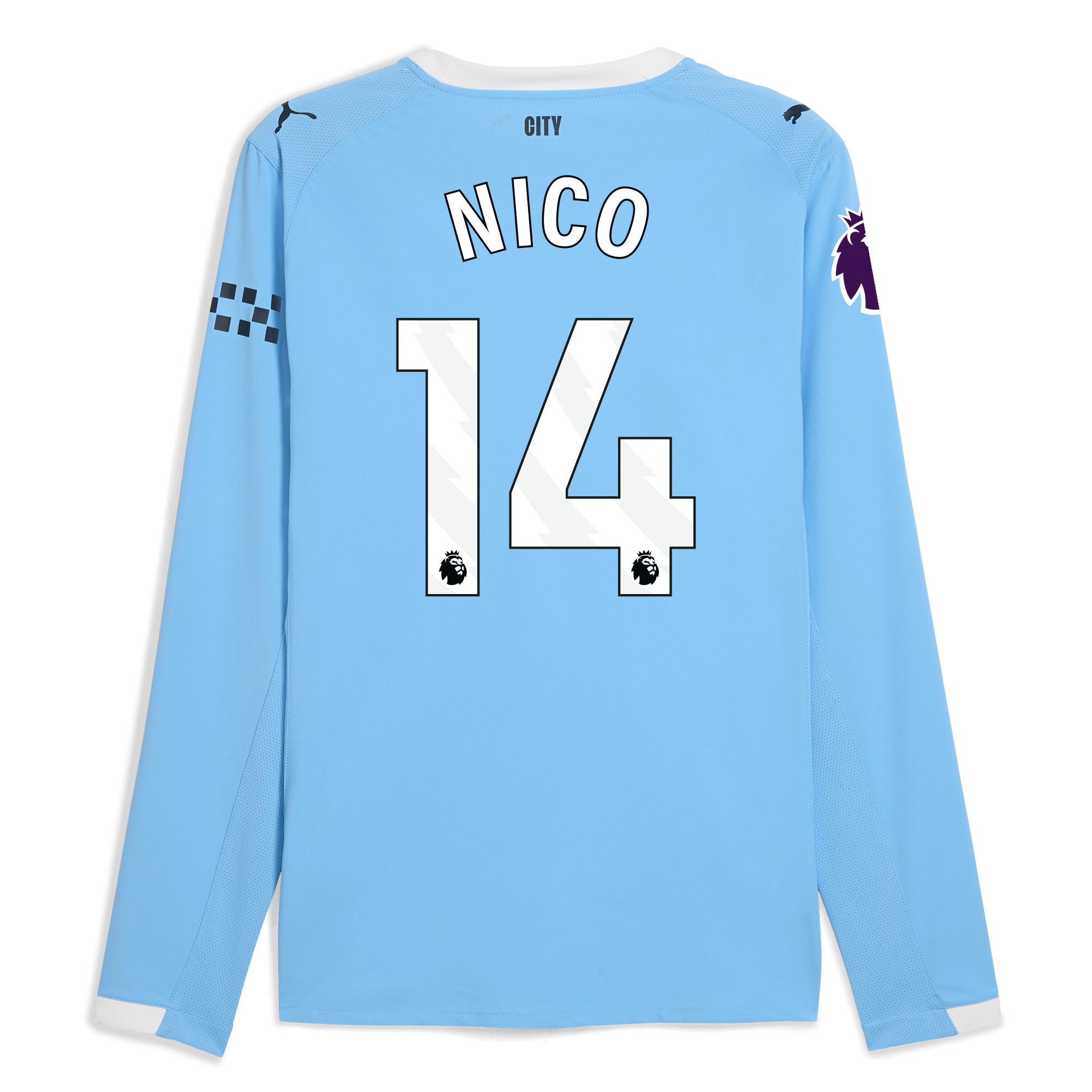 manchester city premier league home authentic jersey 202526 long sleeve with nico 14 printing Manchester City Shirts | Official Team Gear