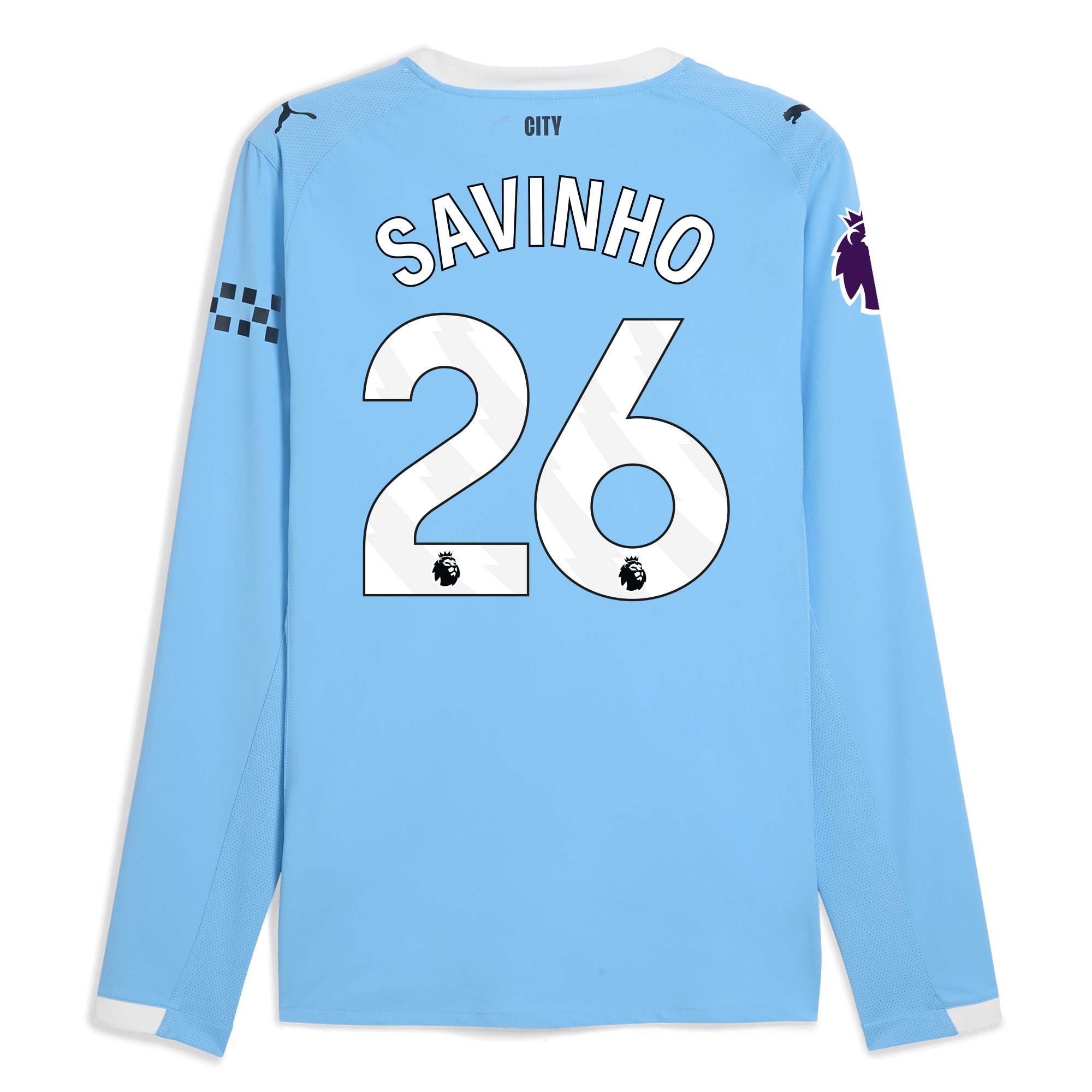 manchester city premier league home authentic jersey 202526 long sleeve with savinho 26 printing Manchester City Shirts | Official Team Gear