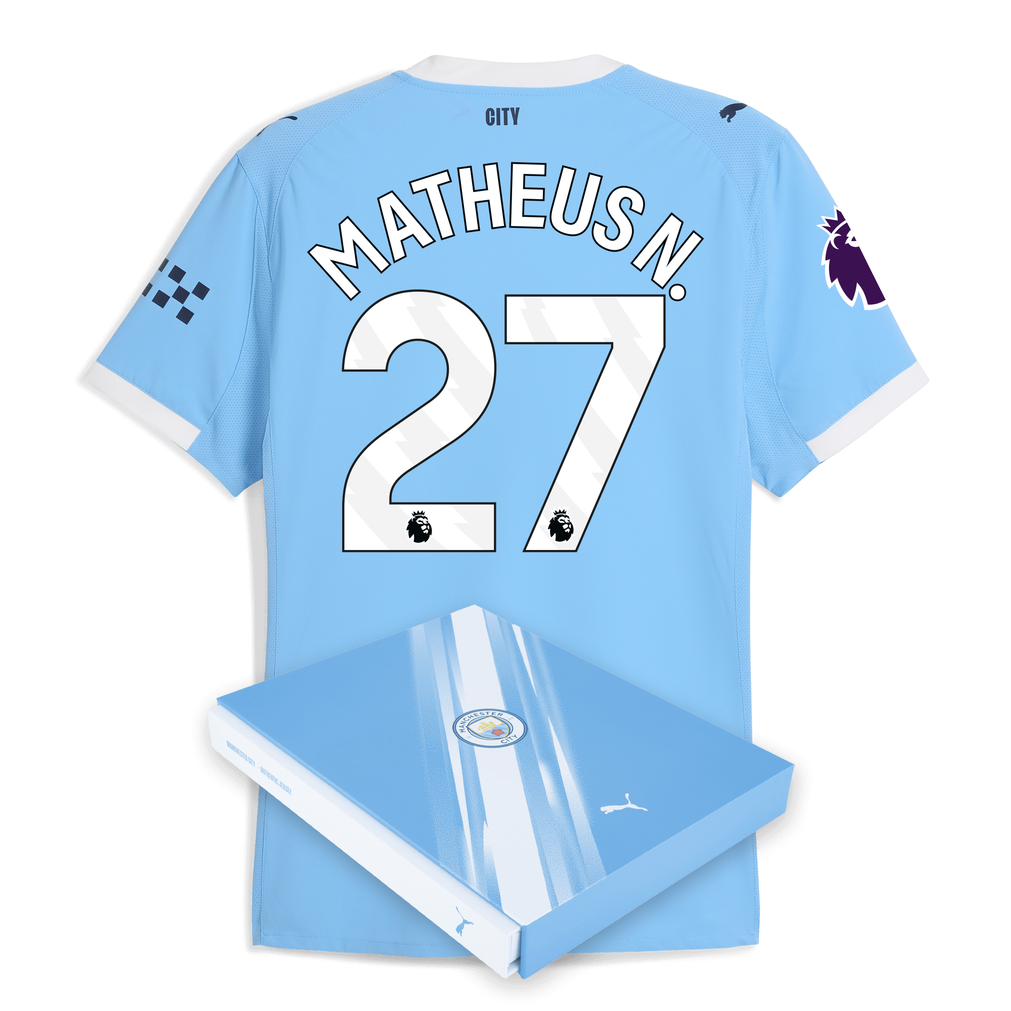 manchester city premier league home authentic jersey 202526 with matheus n. 27 printing in gift box Manchester City Shirts | Official Team Gear