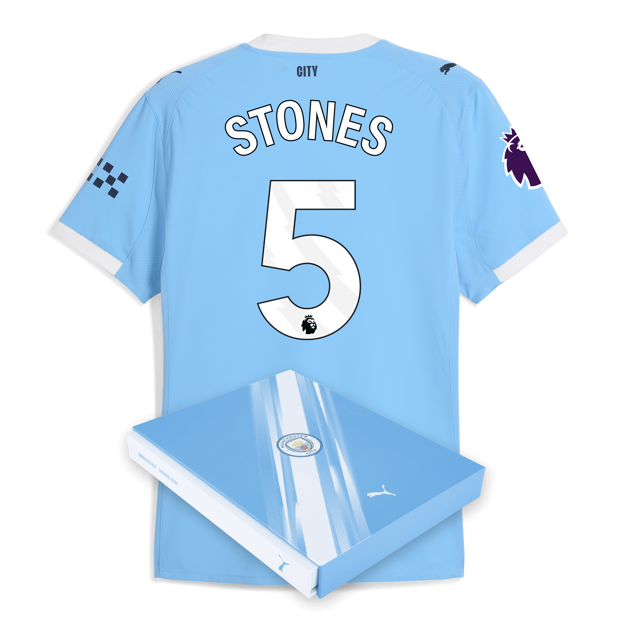 manchester city premier league home authentic jersey 202526 with stones 5 printing in gift box Manchester City Shirts | Official Team Gear