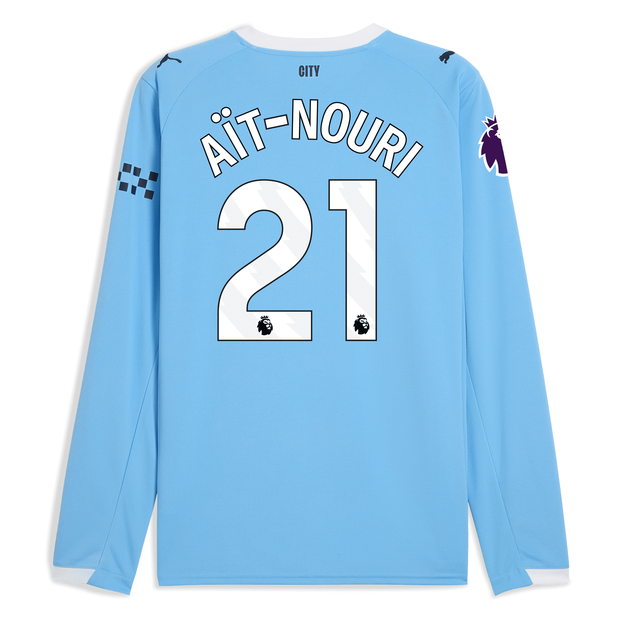 manchester city premier league home jersey 202526 long sleeve with aÏt-nouri 21 printing Manchester City Shirts | Official Team Gear