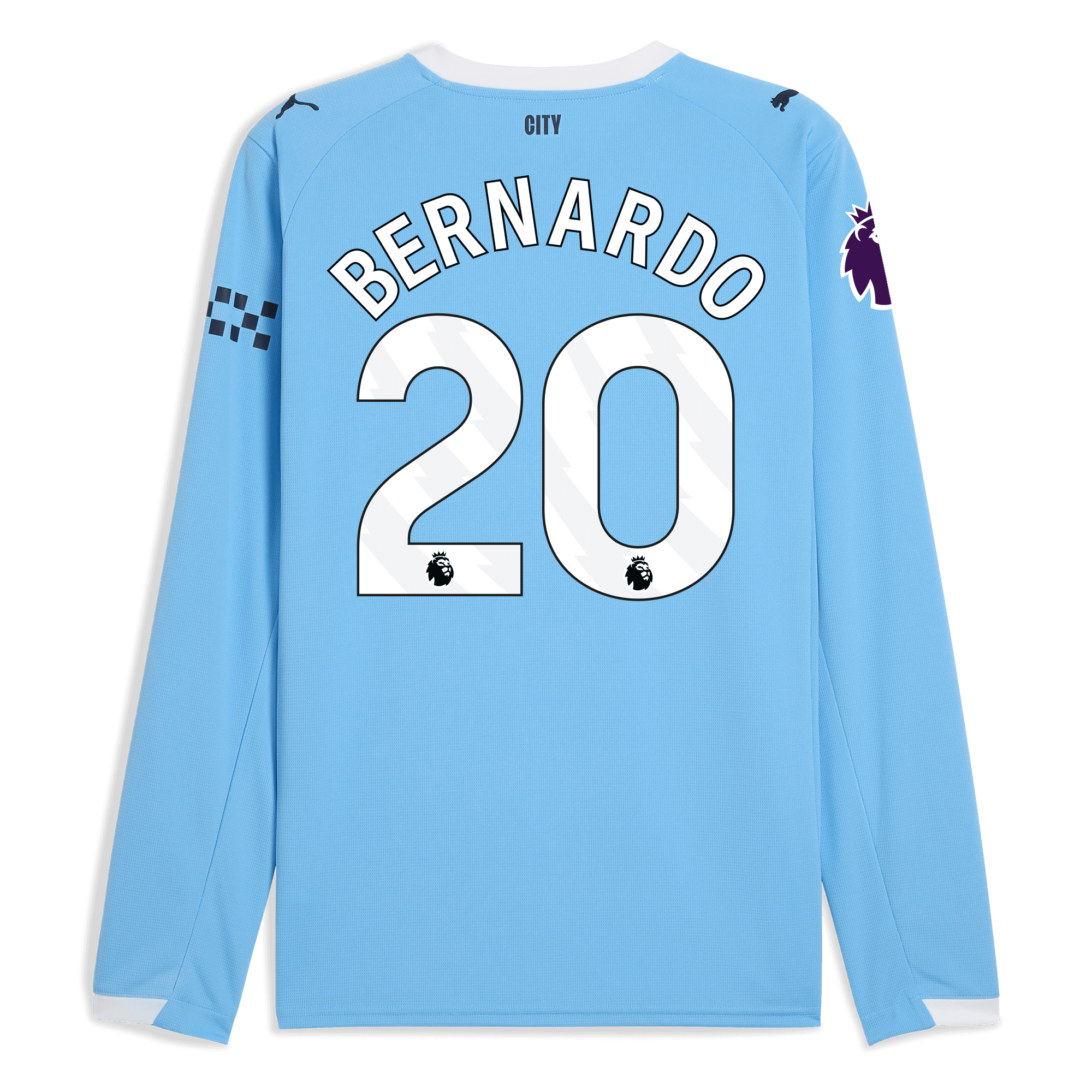 manchester city premier league home jersey 202526 long sleeve with bernardo 20 printing Manchester City Shirts | Official Team Gear