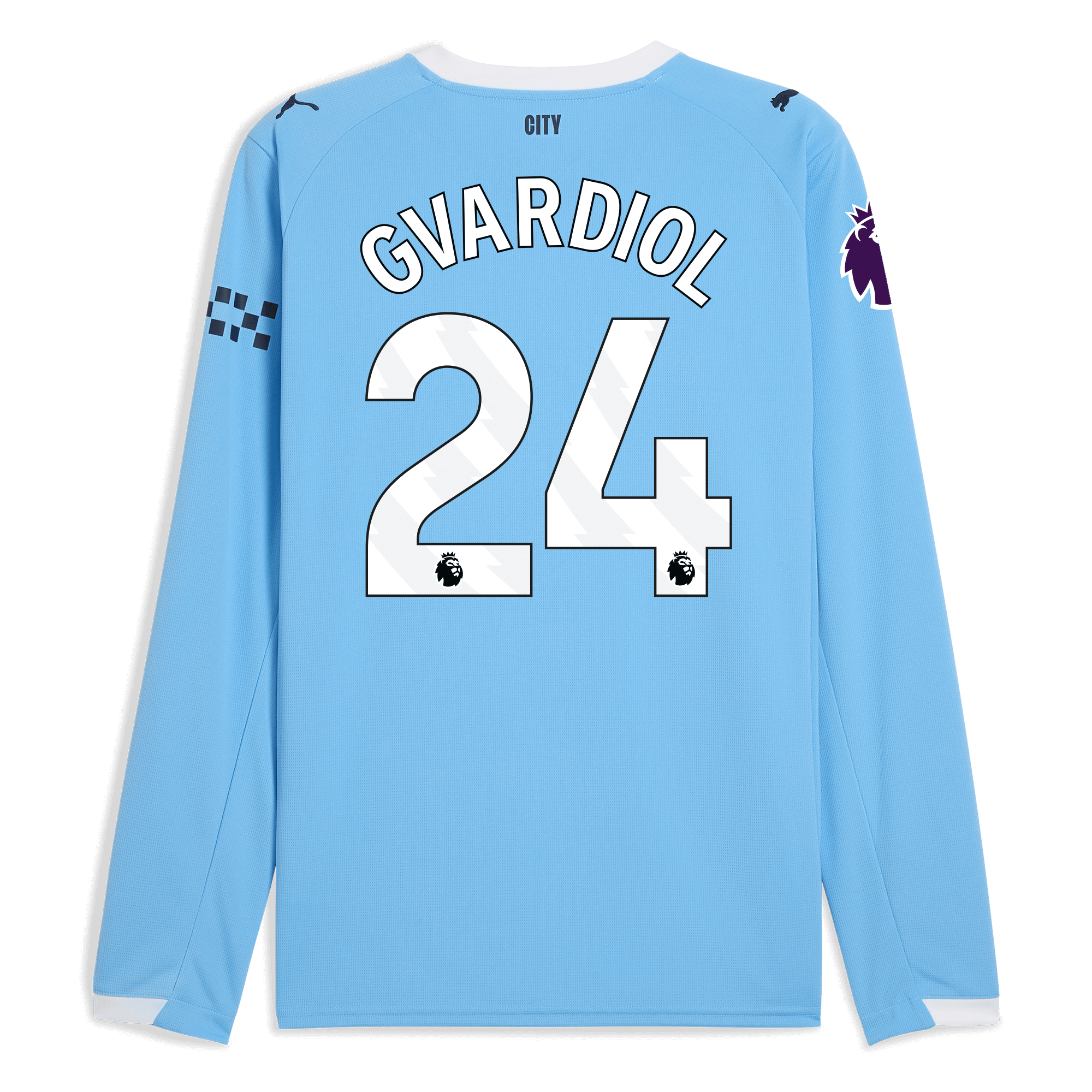 manchester city premier league home jersey 202526 long sleeve with gvardiol 24 printing Manchester City Shirts | Official Team Gear