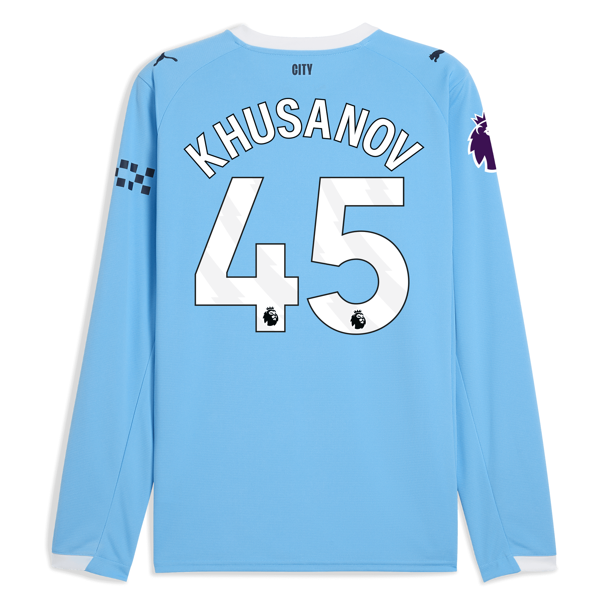manchester city premier league home jersey 202526 long sleeve with khusanov 45 printing Manchester City Shirts | Official Team Gear