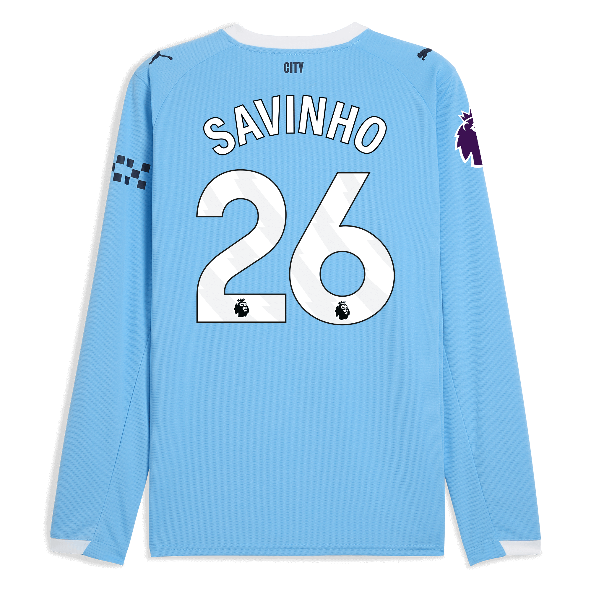 manchester city premier league home jersey 202526 long sleeve with savinho 26 printing Manchester City Shirts | Official Team Gear