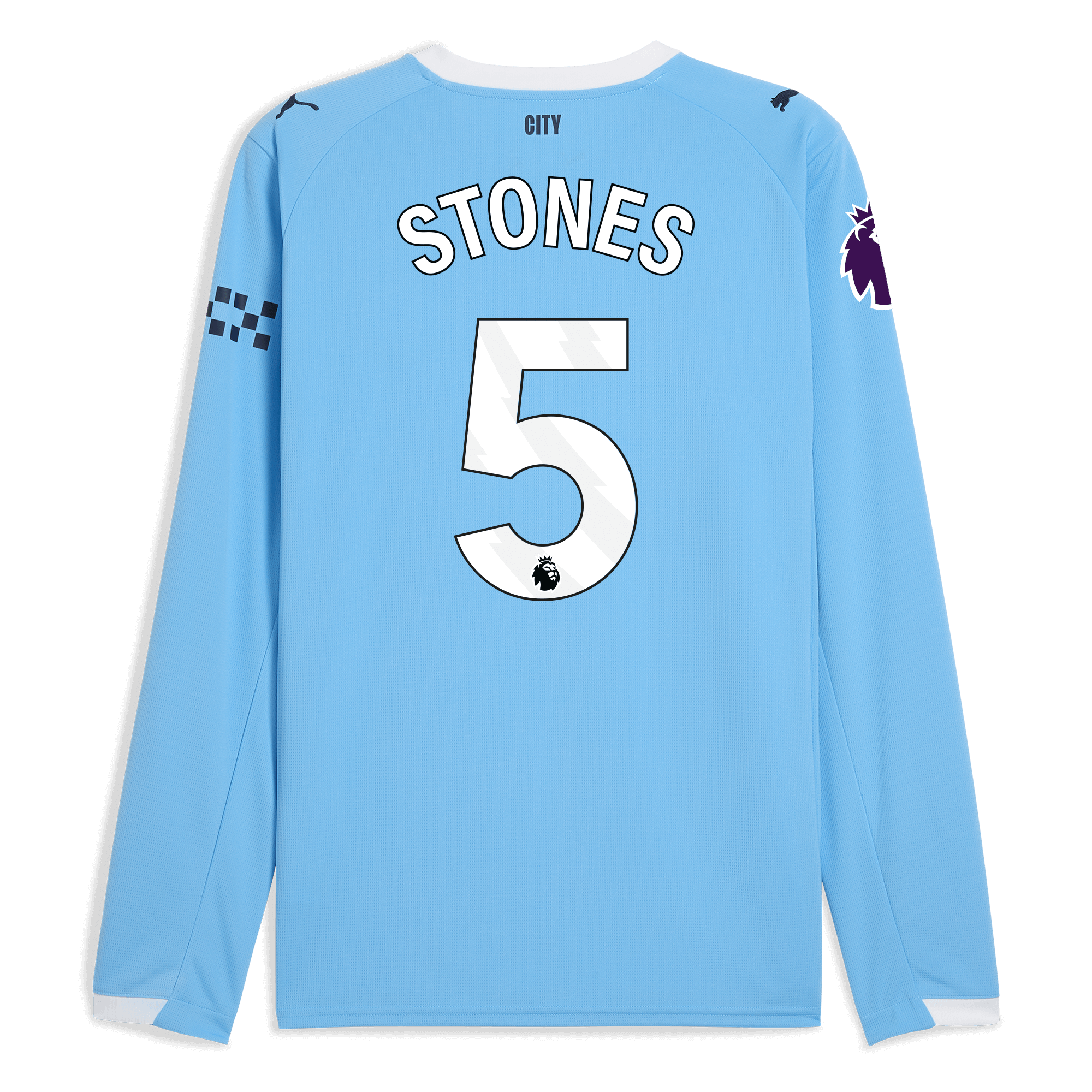manchester city premier league home jersey 202526 long sleeve with stones 5 printing Manchester City Shirts | Official Team Gear