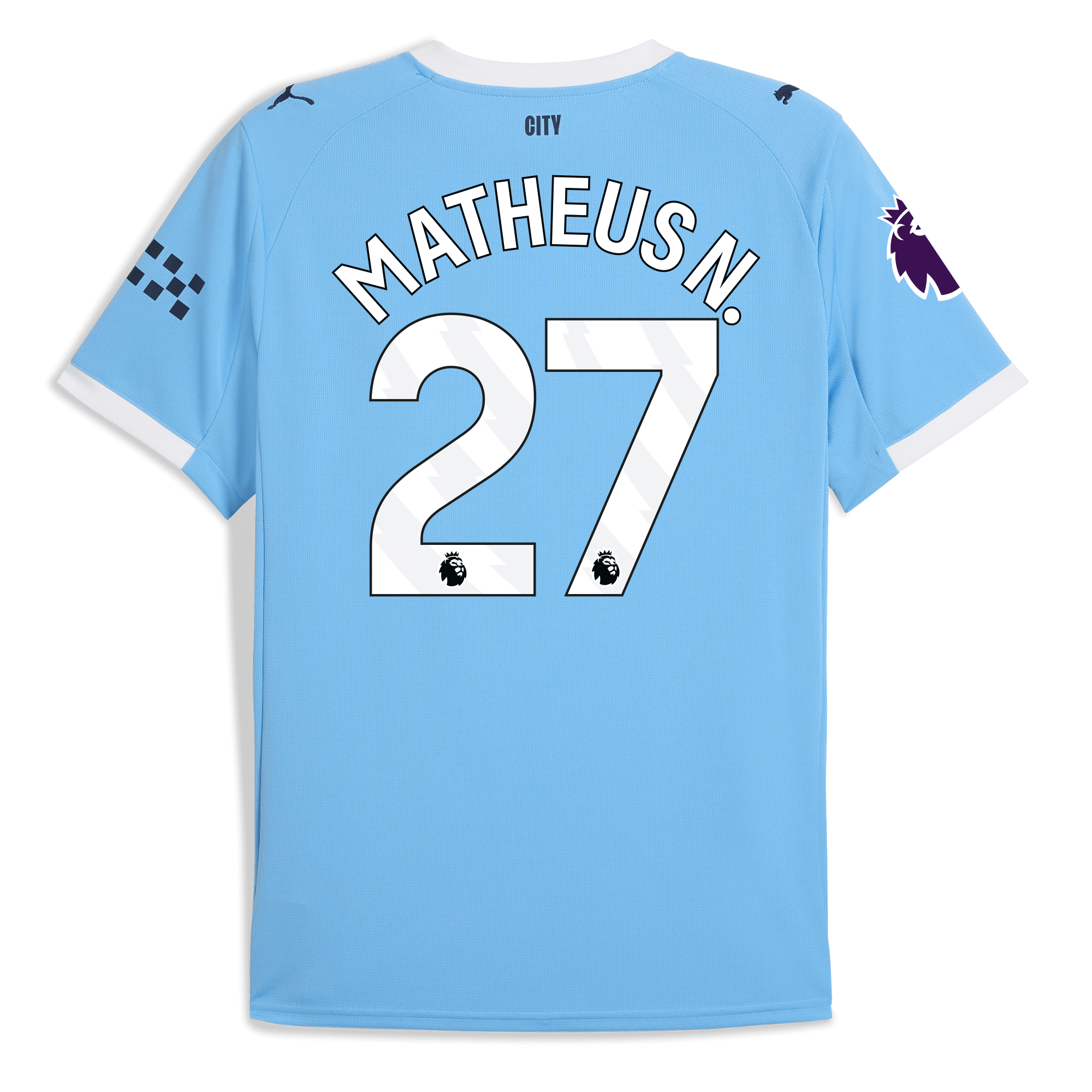 manchester city premier league home jersey 202526 with matheus n. 27 printing Manchester City Shirts | Official Team Gear