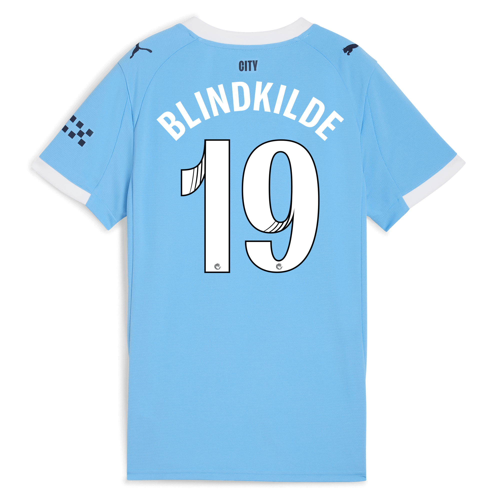 womens manchester city home jersey 202526 with blindkilde 19 printing Manchester City Shirts | Official Team Gear